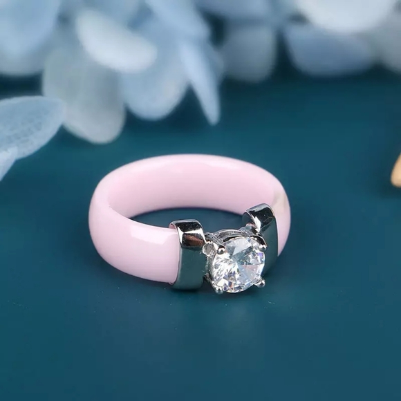 NEW Pink Ceramic Diamond Engagement Ring - Picture 3 of 16